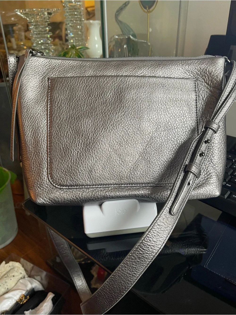 HOBO Metallic Silver Pebbled Leather Crossbody